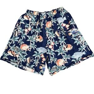 Vintage Royal Creations‎ Mens Hawaiian Fish Palm Tree Shorts L Aloha Cotton